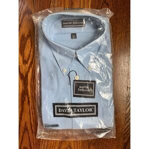 David Taylor Men’s Dress Shirt Blue Oxford 16.5 Neck Short Sleeve New